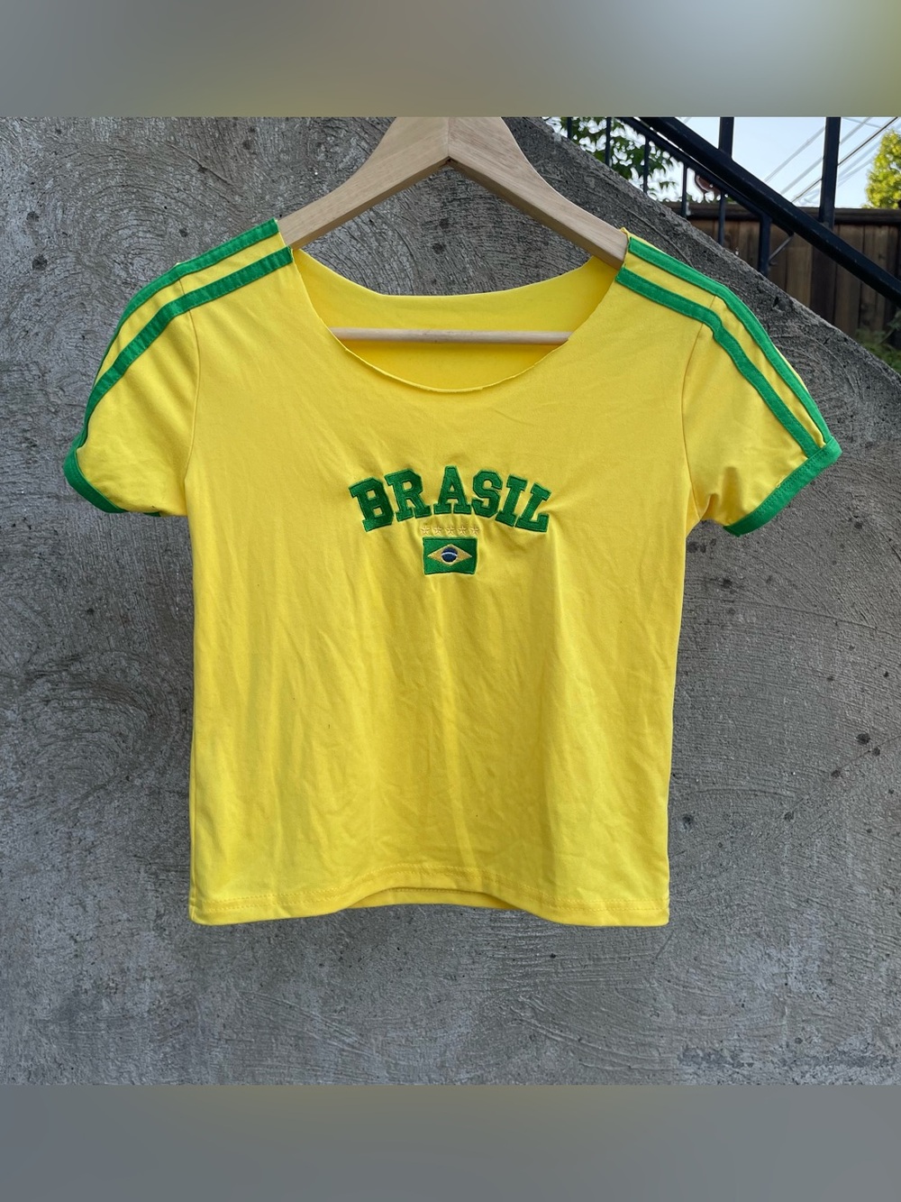 Brazil flag baby tee xs/small (15x18.5 plus stretch)